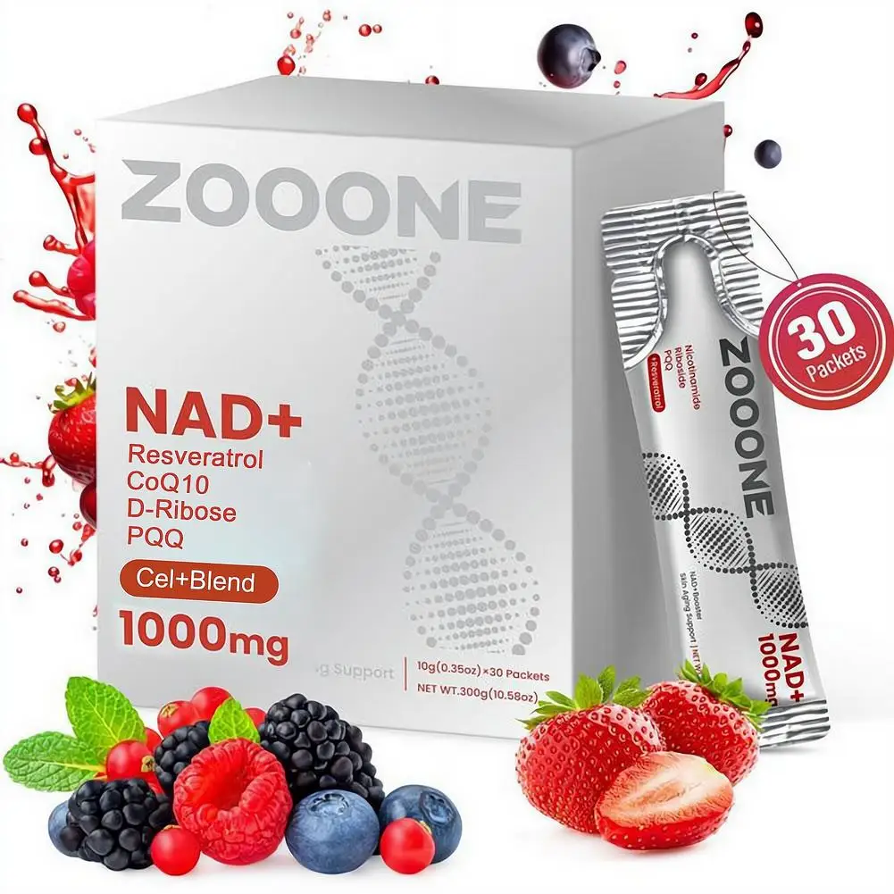 30 Uds NAD + suplemento de sabor a baya nicotinamida Riboside PQQ para energía antienvejecimiento aclara el tono de la piel Boost NAD +