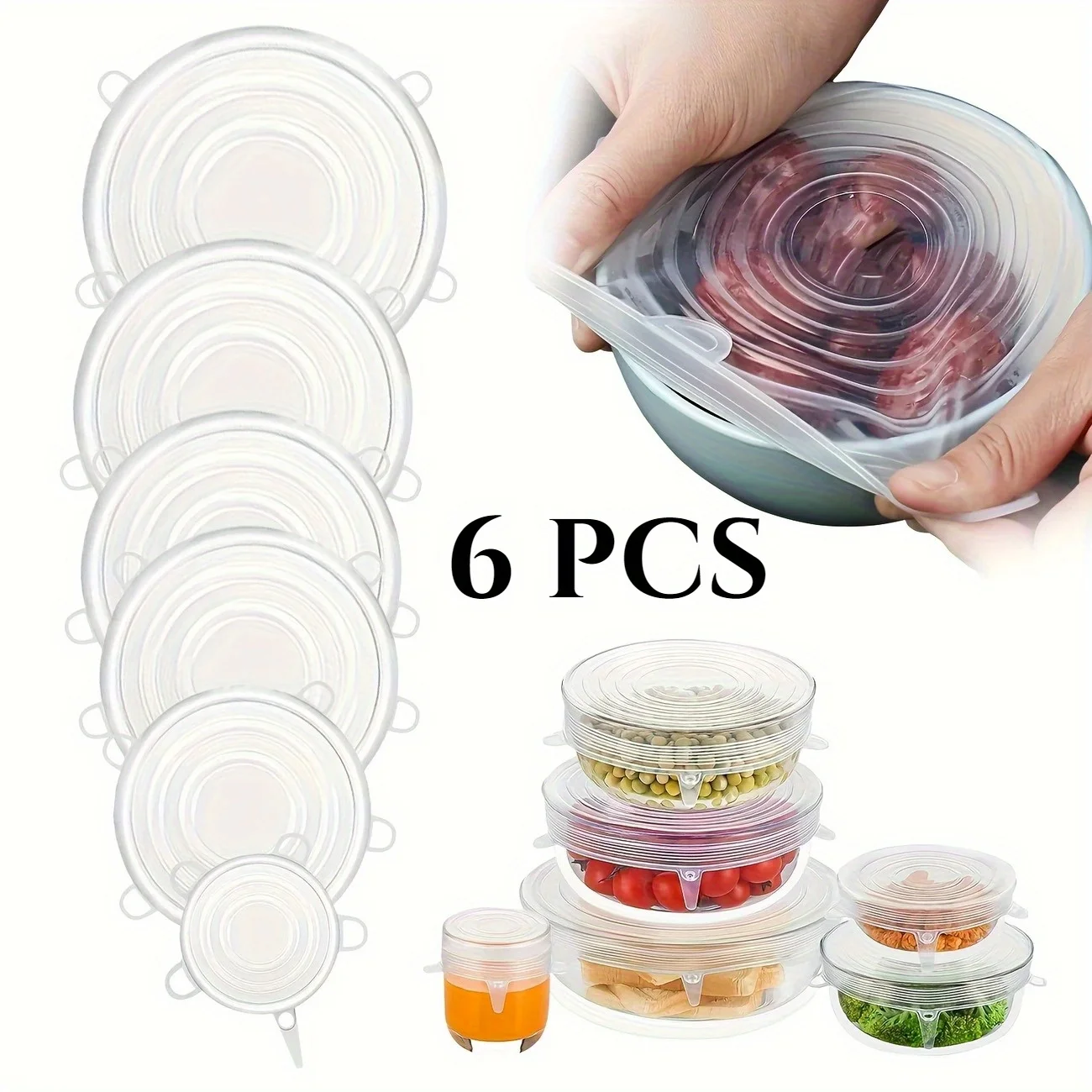 6Pcs Reusable Silicone Food Covers: Dishwasher & Fridge Safe, Heat Resistant & Leakproof Kitchen Storage Essential