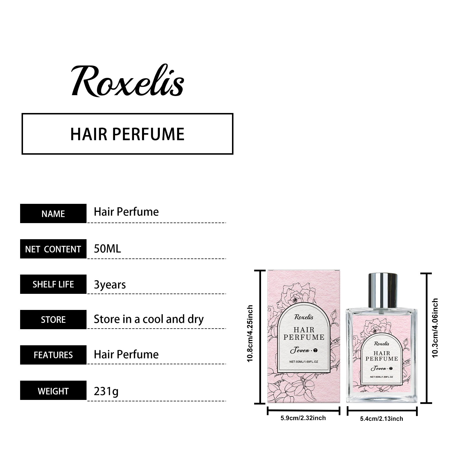 Roxelis 50ml Profumo per capelli alla rosa Fragranza floreale duratura Signora affascinante Capelli rinfrescanti per il corpo Profumo elegante per appuntamenti glamour