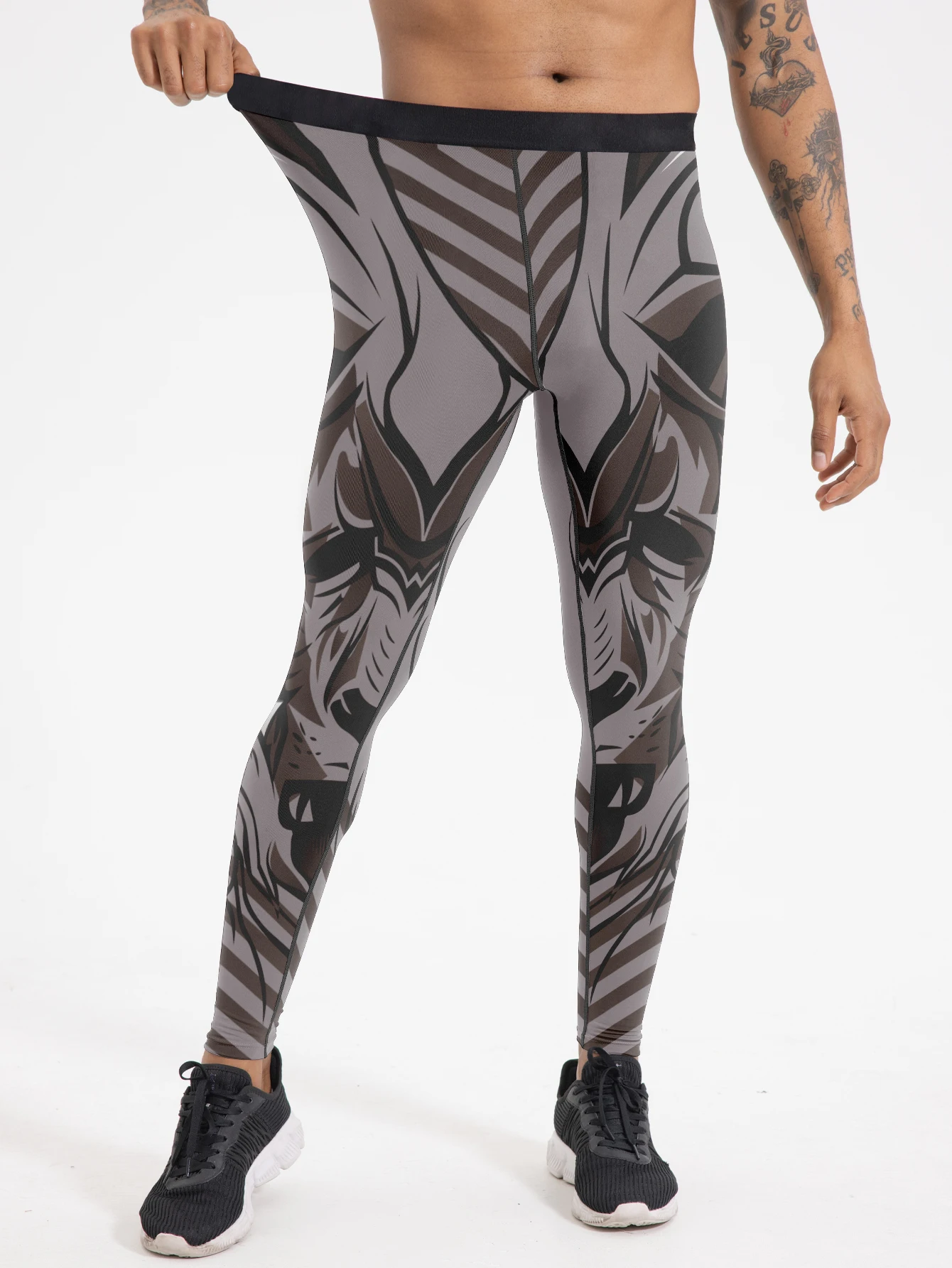 بنطال لياقة بدنية مطبوع كاجوال للرجال، تصميم حزام خصر مرن، قماش محبوك مرن قليلاً، قصة جاهزة، طوال الموسم للياقة البدنية #4