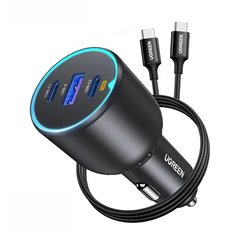 Szybka ładowarka samochodowa UGREEN 130 W z kablem PD do laptopów Xiaomi iPhone 15 Samsung Galaxy S24 Szybka ładowarka samochodowa USB C QC4 — zdjęcie produktu 7