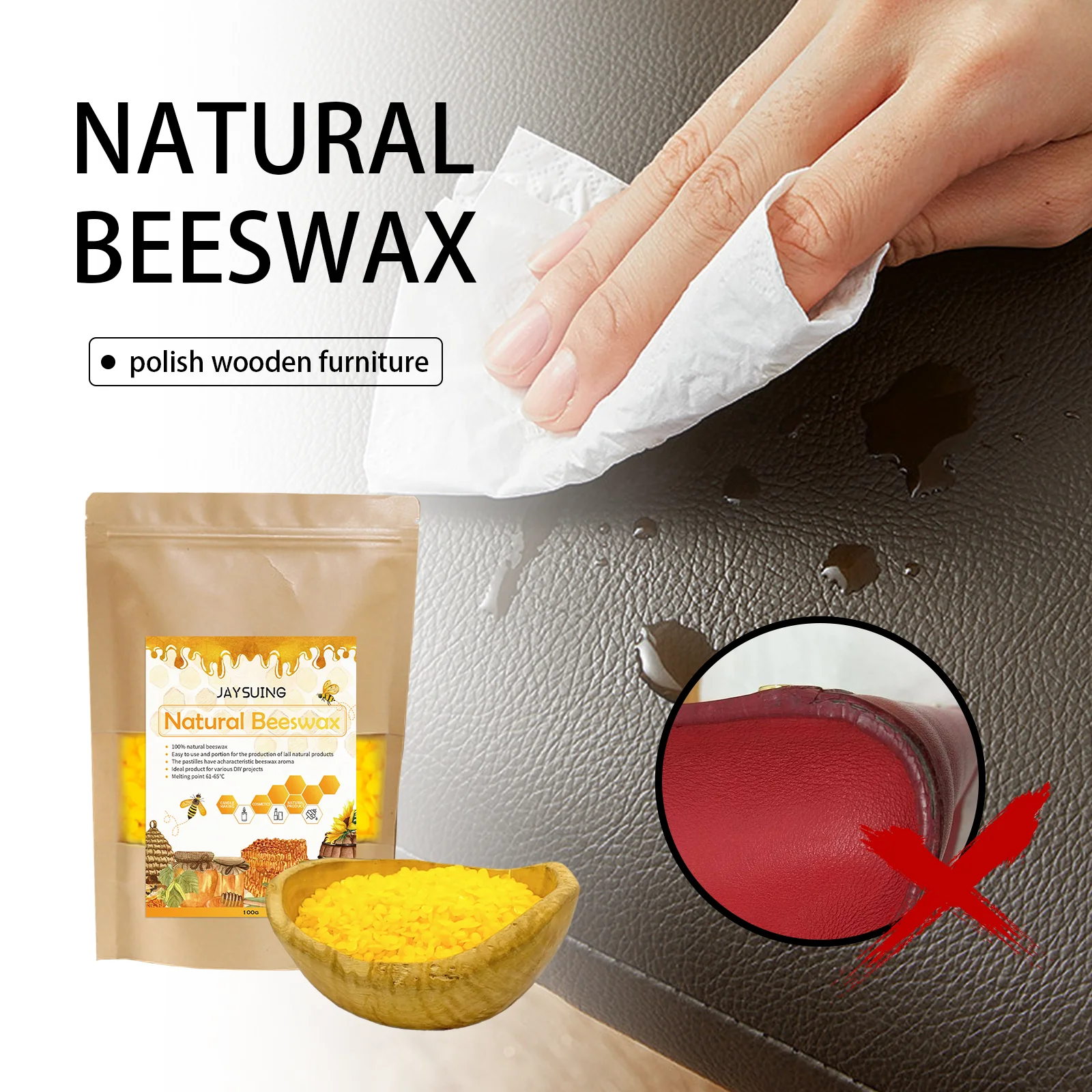 Jaysuing Natural Beeswax Particles Handmade Household Sofa Floor Brightening Maintenance Furniture Leather Maintenance Wax