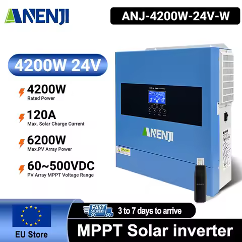 ANENJI 4200kw 24V Solar Hybrid Inverter 220/230VAC On/Off Grid With MPPT 100A Solar Charger Solar Hybrid Inverter Home Inversor
