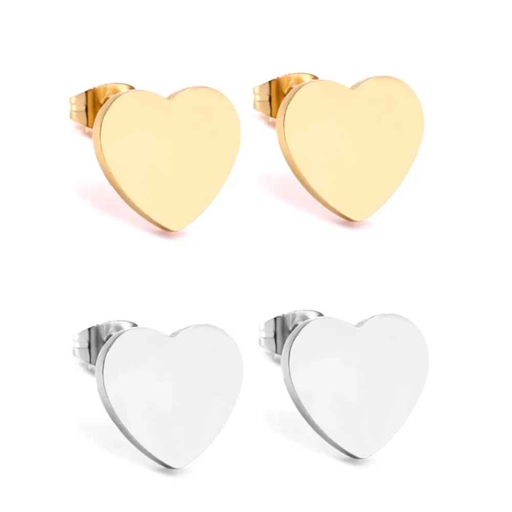LUXUSTEEL New Heart Stud Earrings Stainless Steel  Push Back Earring Fashion Jewelry Female Bijoux Valentine\'s Gift