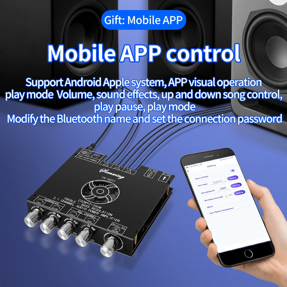 EGOLDEN YS-AS21 Bluetooth Digital Power Amplifier Module TPA3255 High Bass Tuner 220WX2+350W