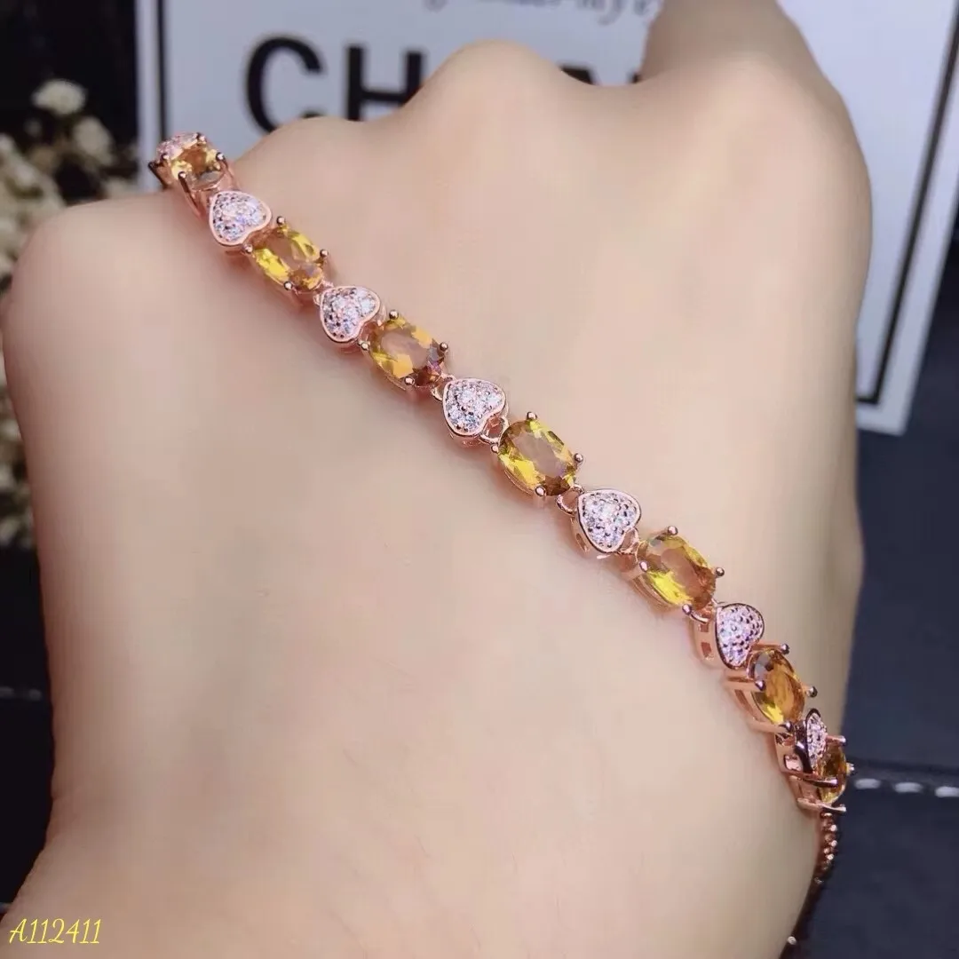 KJJEAXCMY Fine Jewelry Natural Citrine Women's Bracelet  S925 Pure Silver Exquisite Inlaid High Clarity Gem Party Birthday Weddi