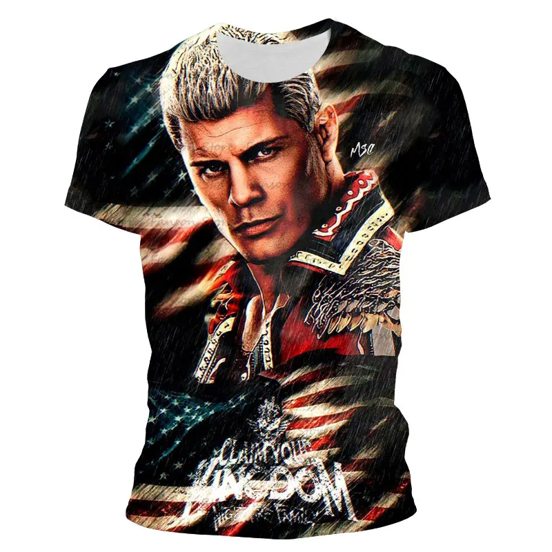 تي شيرت رجالي صيفي جديد مطبوع ثلاثي الأبعاد من كودي رودس تي شيرت برقبة دائرية ، ملابس علوية غير رسمية للشارع لمحبي المصارعة للأطفال