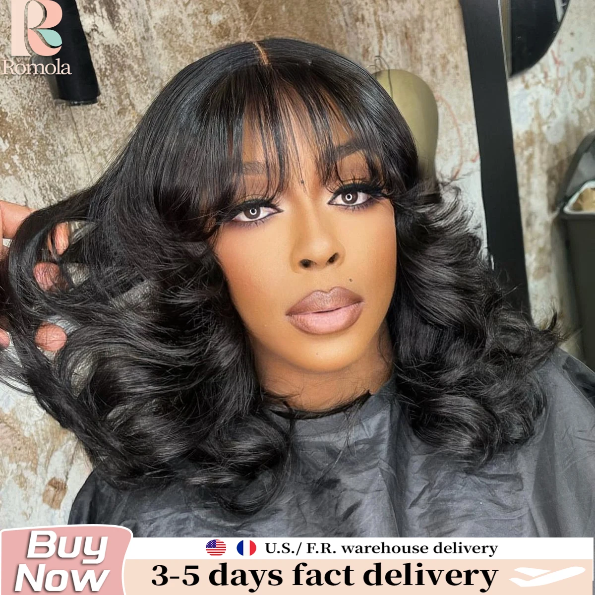 

Парик Romola Body Wave Bob из натуральных волос, полностью машинной работы, натуральный черный, короткий, дышащий, удобный, готовый к ношению, без клея