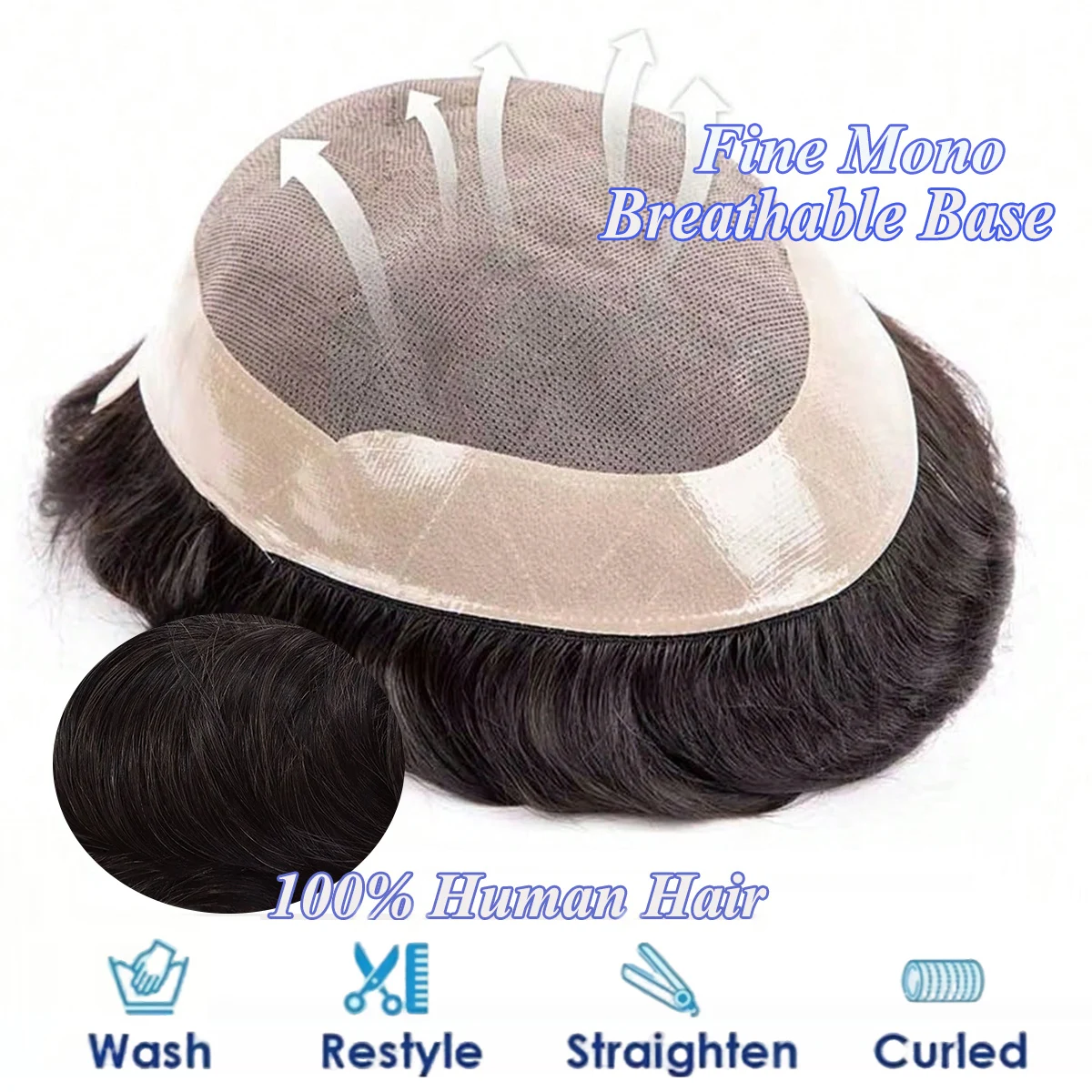 Men's Ultra Durable Hair Replacement System, Realistic Wig