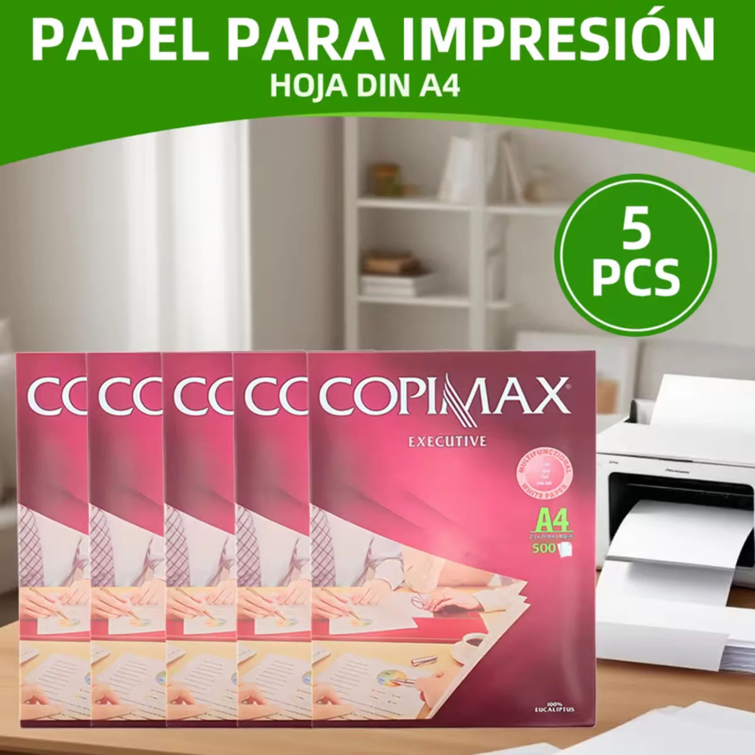 Papel A4 Copimax 80g | Caja 2500 Hojas (5 Resmas) | Blanco Premium Multiusos para Oficina, Copiadora e Impresora Láser/Inkjet