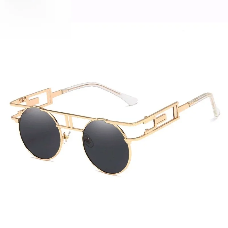 Gotyckie Steampunkowe Okrągłe Okulary Przeciwsłoneczne Vintage Męskie Damskie Unisex Lustrzane Metalowe Okulary Retro Oculos De Sol — zdjęcie 2