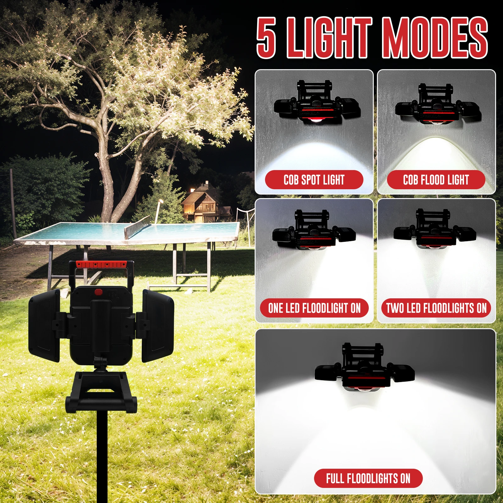 4000LM LED Work Light Rechargeable with Clamp 40W Magnetic Work Light Battery Powered 5 Light Modes Portable Battery Work Light