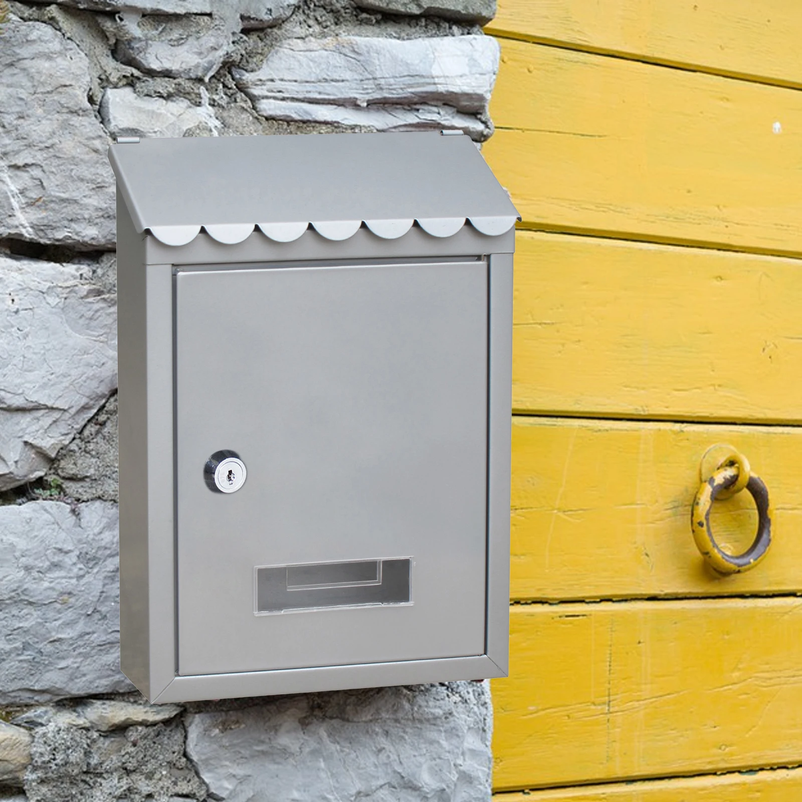 Eu Style Iron Mailbox Wall Mount Lockable Letter Box Waterproof Rustproof Large Capacity Villa Home Outdoor Post Box with 2 Keys