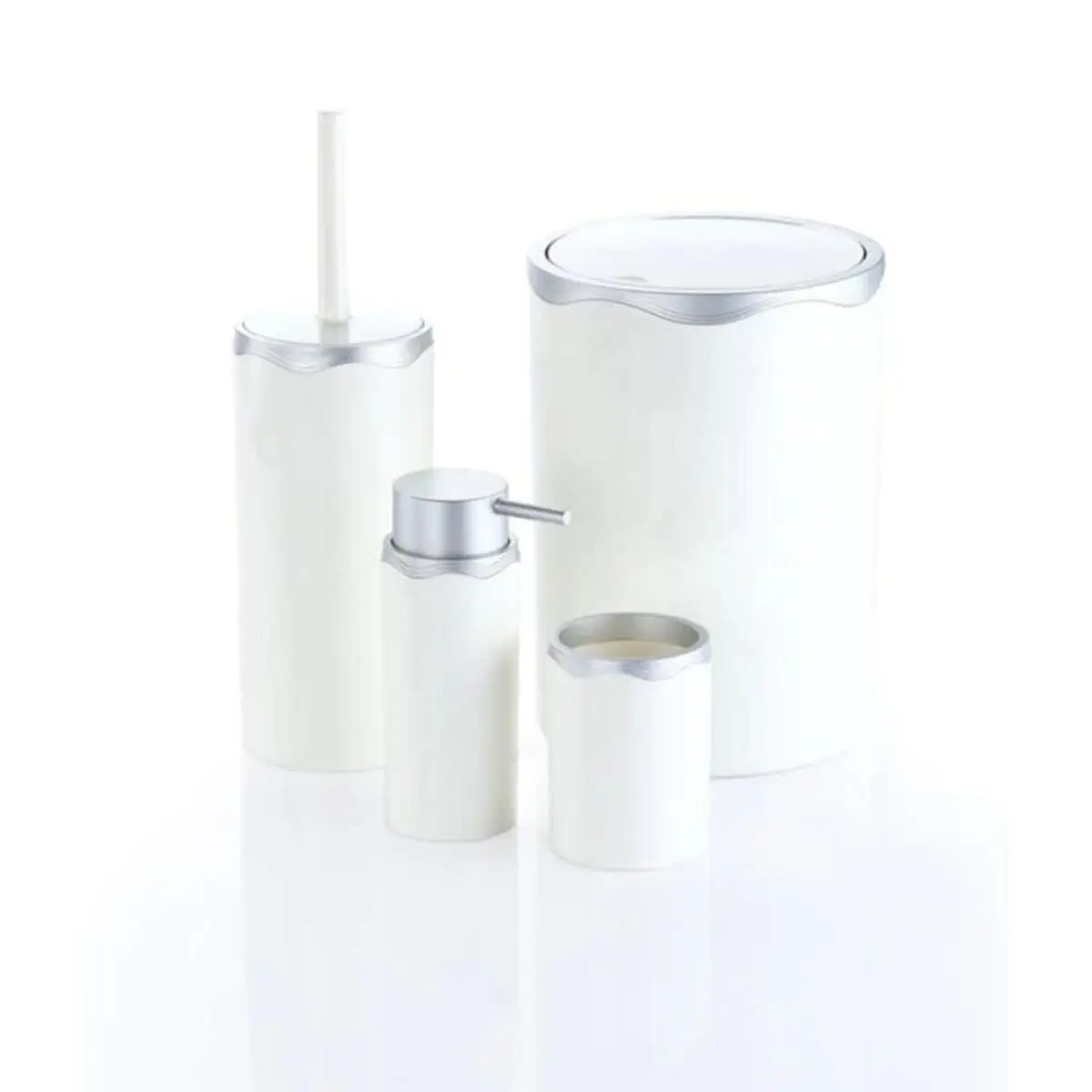Juego de baño blanco y plateado, accesorios de baño, dispensador de jabón líquido, cepillo Dental, cubo de basura