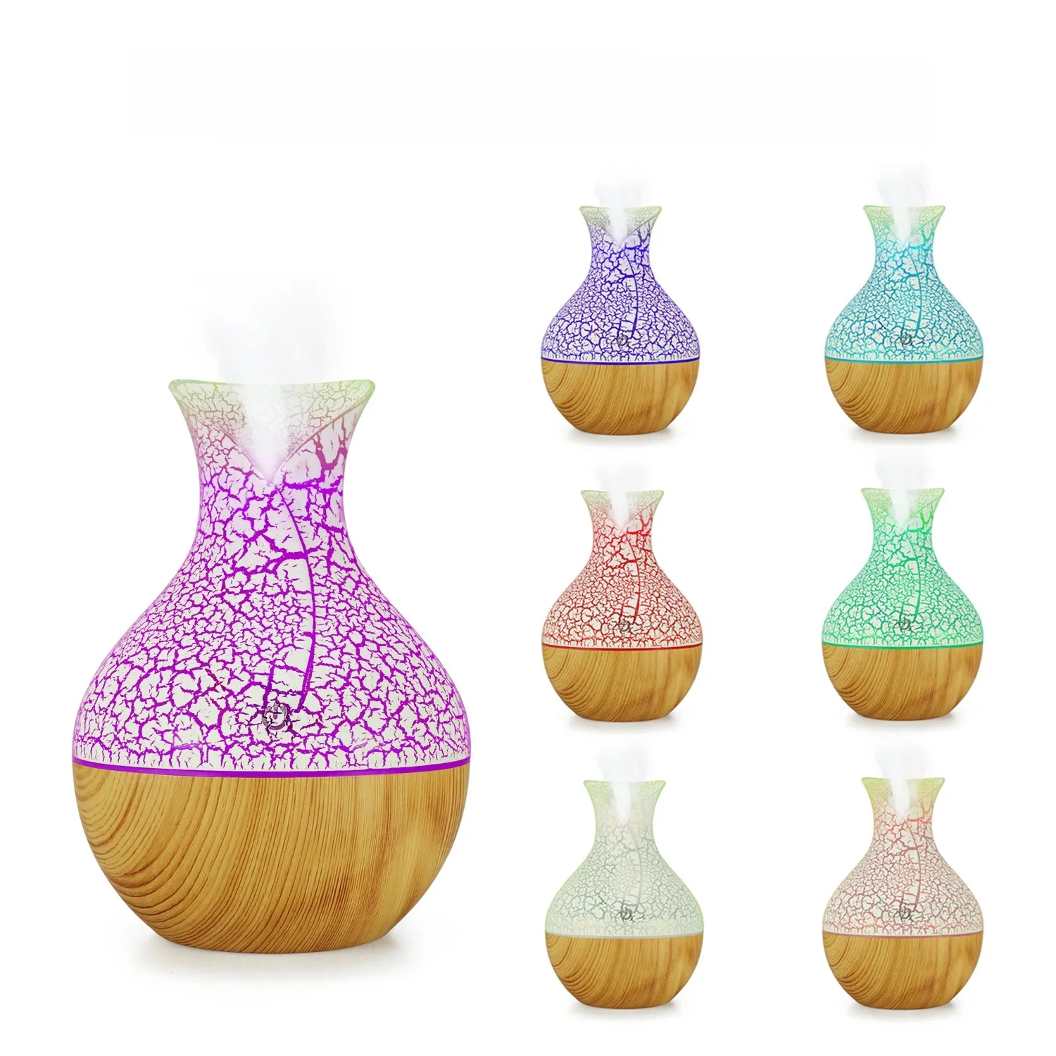 Humidificateur d'air à effet craquelé 7 couleurs, mécanique, domestique, à buse unique, diffuseur d'arômes froid, lumière colorée, humidificateur ultrasonique lourd