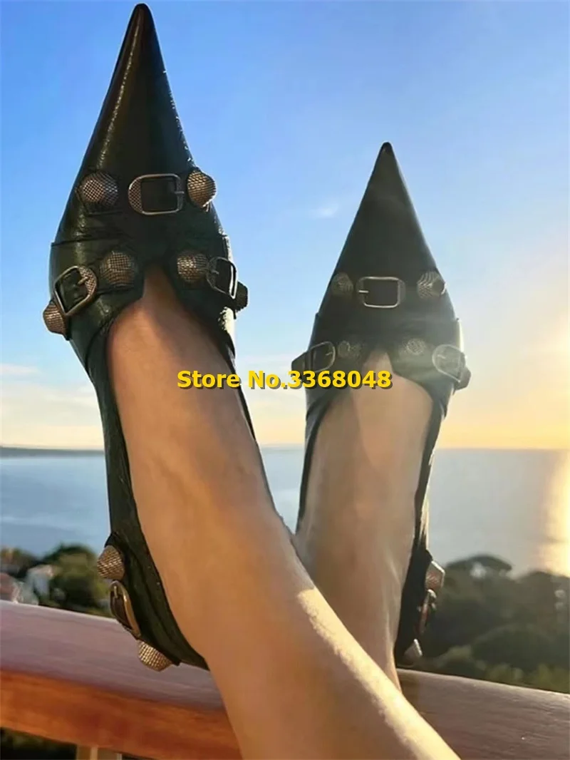 

Rivet Slip On Pumps Stiletto High Heel Shallow Fashion 2024 Women Shoes Pointed Toe New Arrivals Black Leather Dress Shoes