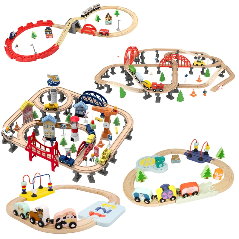 Wooden Train Set, Toy Train for Boys & Girls with Wooden Train Track, Wooden Toys for 3-7 Years Old Toddlers & Kids, Railway Set