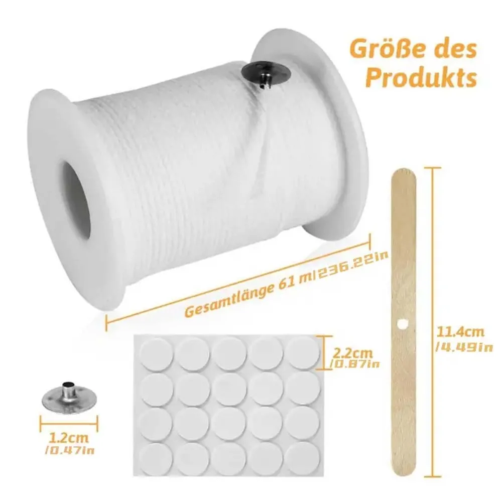 Candle Making Material Set,Candle Wicking 1 Roll, 3 Sheet Glue Points 5 Single Hole Wooden Fixers, 100 Small Wicking Buckles