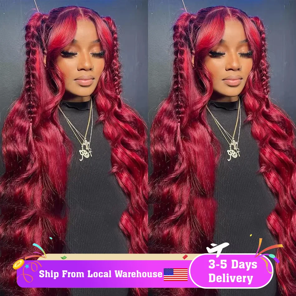 YKB Burgundy Body Wave Wigs Human Hair 13x6 HD Lace Frontal Wig 13x4 Lace Front 99J Red Colored Remy 200% Brazilian For Women