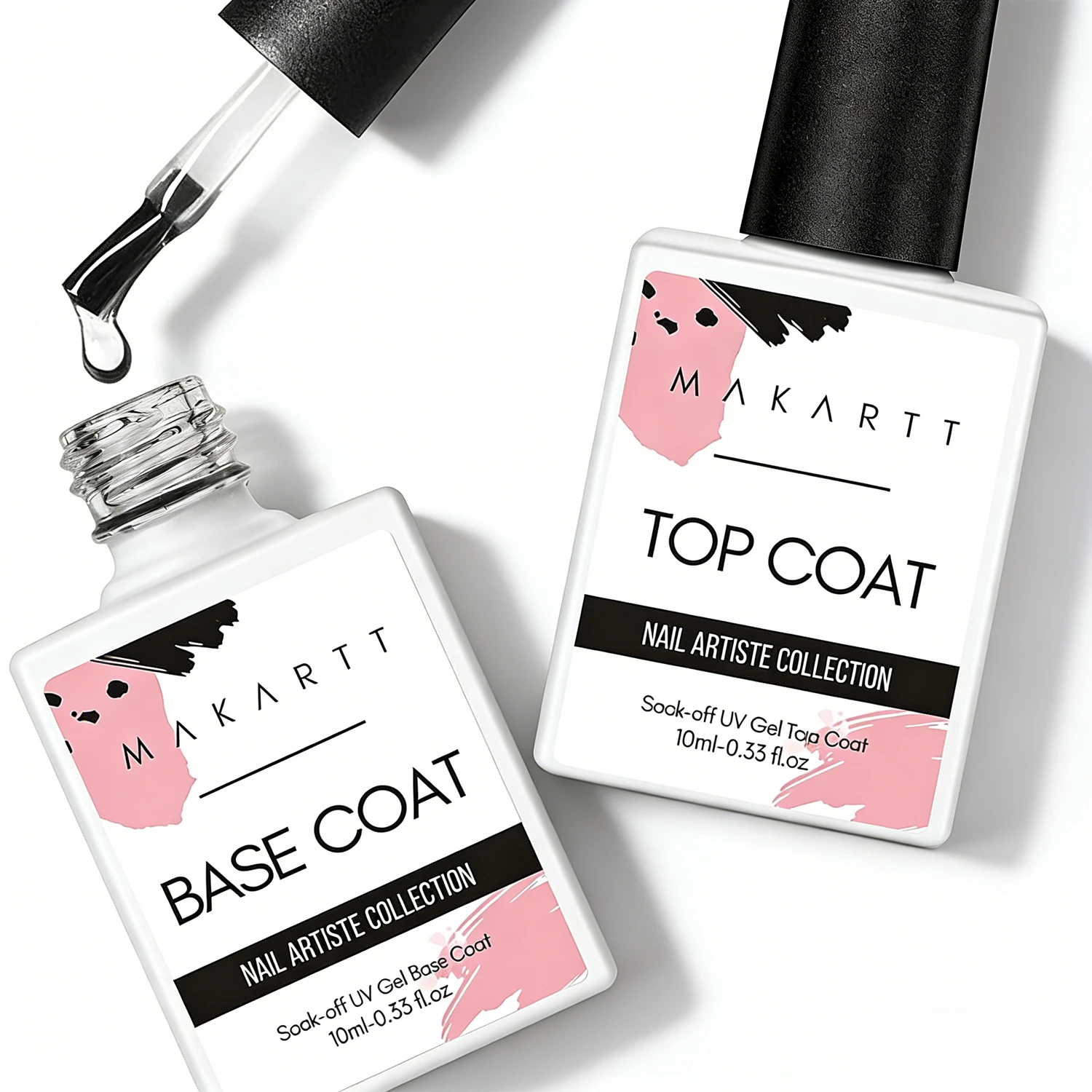 

Набор Makartt из 2 гель-лаков: базовое и финишное покрытие - без липкого слоя, с глянцевым эффектом, стойкое, для гель-лака.
