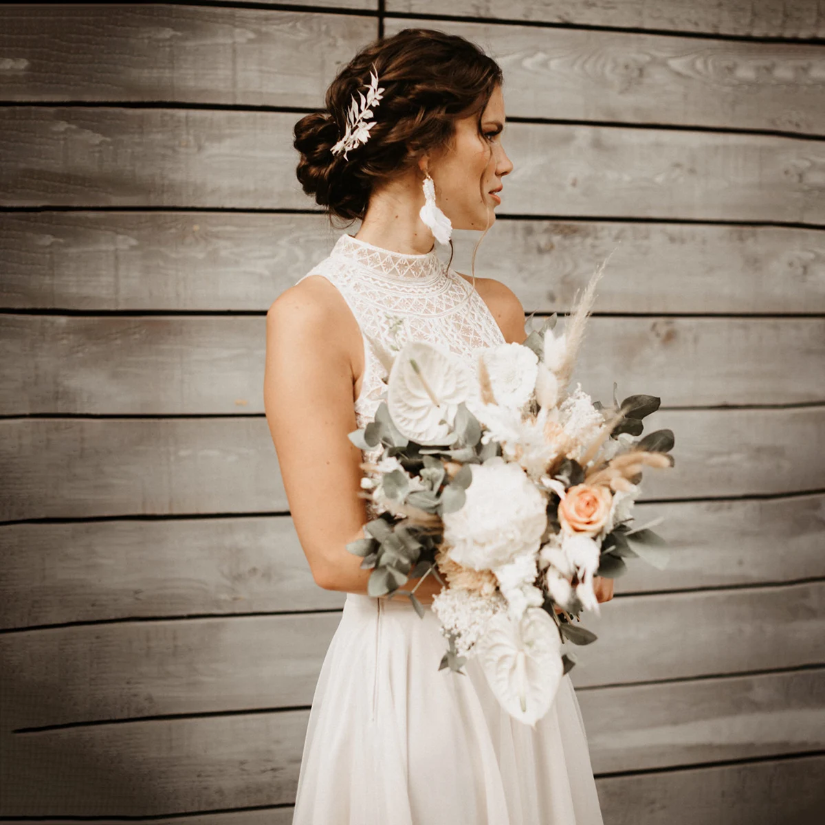 Duas peças saia franjas mock neck boho vestidos de noiva personalizado chiffon uma linha aberta volta borlas rendas vestido de casamento separado