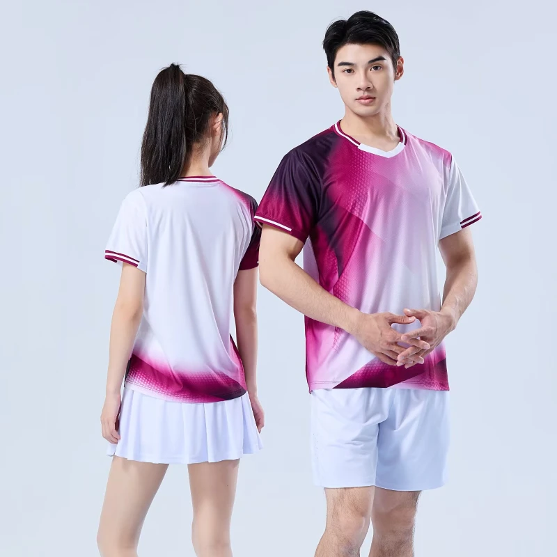 Camiseta de tênis de mesa feminina padrão gradiente novo verão tênis badminton camiseta superior clube de tênis de mesa secagem rápida manga curta