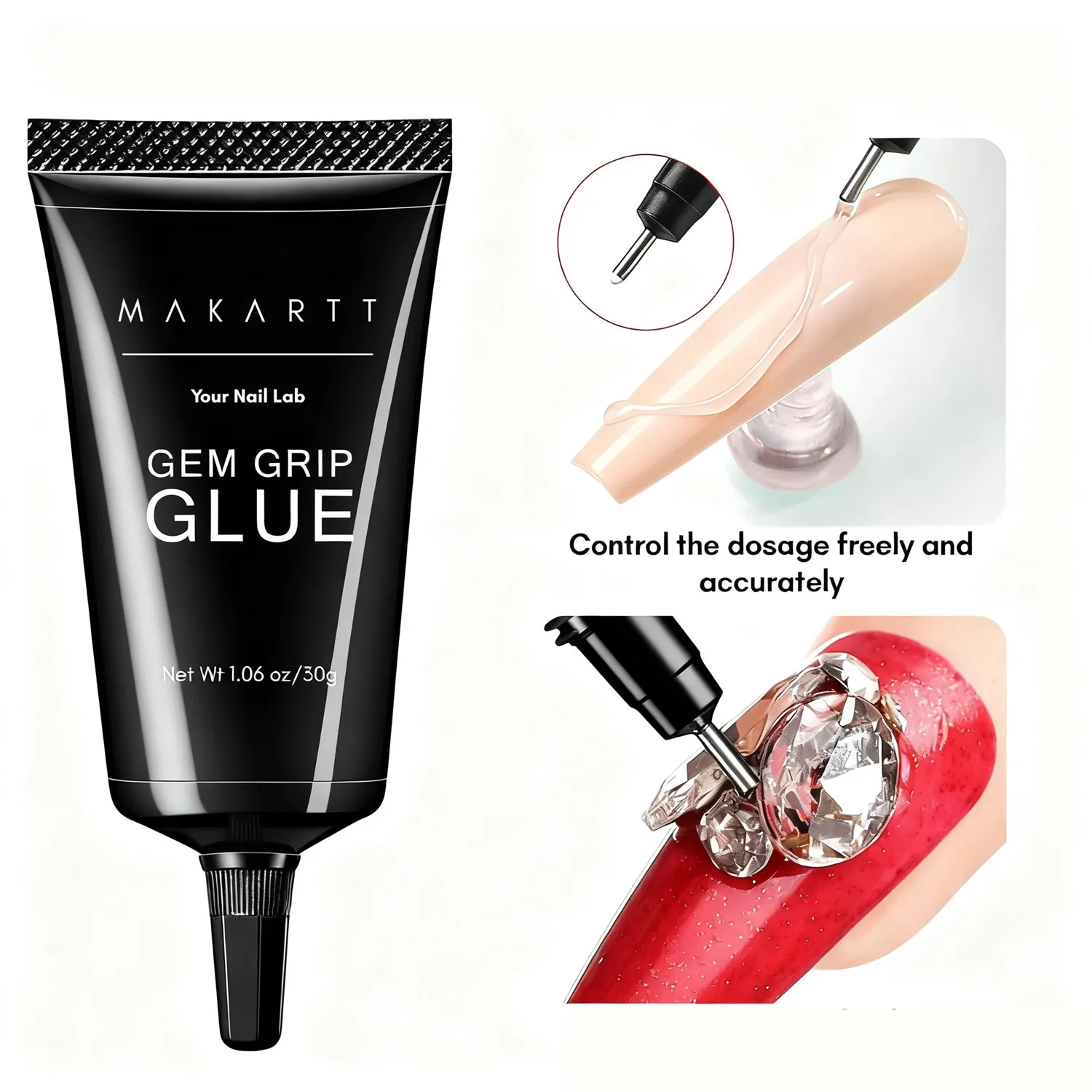 

Makartt No Wipe Rhinestone Glue for Nails, 30G Super Strong Nail Charm Glue Bling Gel for 3D Decorations Nail Art Gems Jewelry