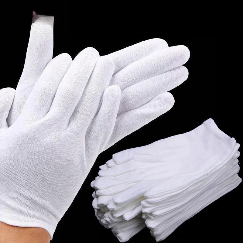 Gants de travail en coton blanc pour mains sèches, Film de manipulation, gants de SPA, de cérémonie, à haute élasticité, outils de nettoyage ménager, 10 pièces