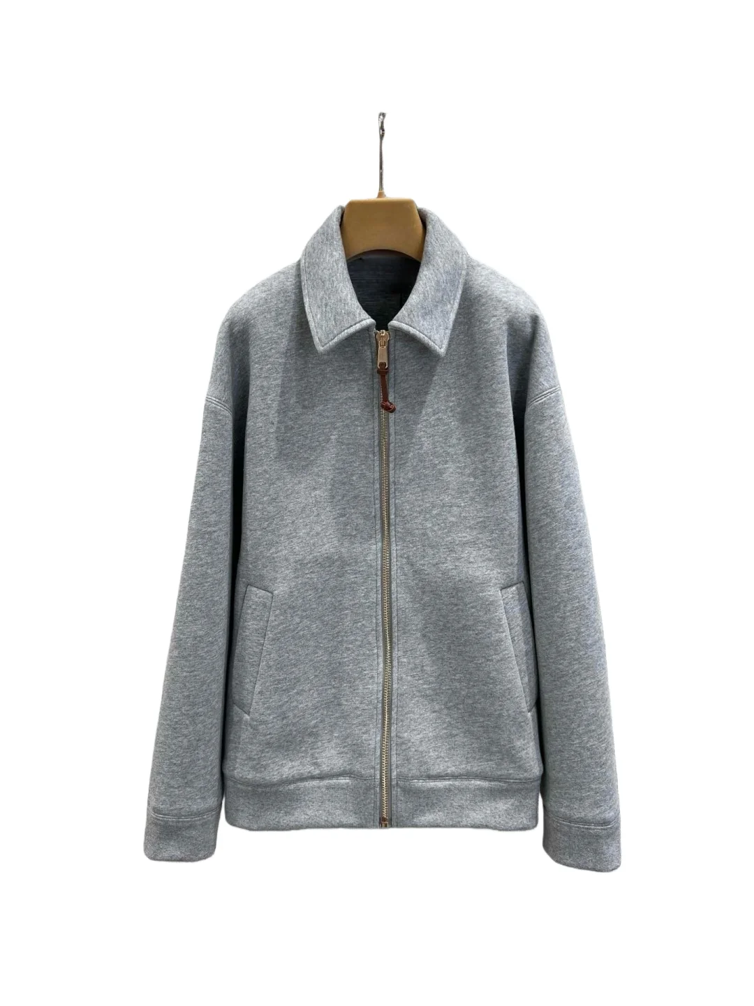 سترة بسحاب كبيرة الحجم بياقة قميص أوائل الخريف، سويت شيرت قطني بنمط فكر