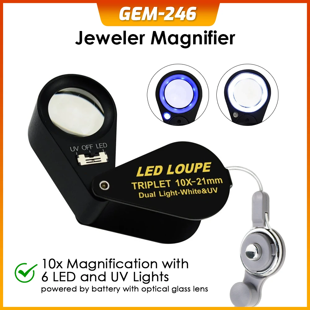 Gem Microscope Jeweler - Lupa jubilerska z 10-krotnym powiększeniem, oświetleniem