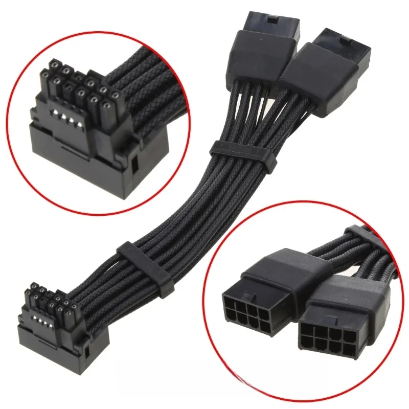 RTX4090 RTX4080 12VHPWR 16P(12 + 4) do 4x8-pin rozdzielacz 12VHPWR do 4 x8pin 3 x8pin 2 x8pin 90 stopni Adapter złącze kątowe — zdjęcie produktu 7
