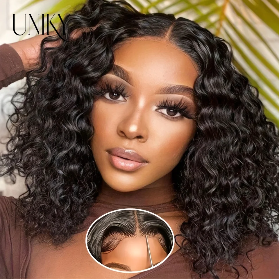 Jerry Curly 4x4 Glueless Wig Short Bob Cut Human Hair Wigs Wear Go Glueless Wig 150% Density For Women Deep Water Wave Wigs