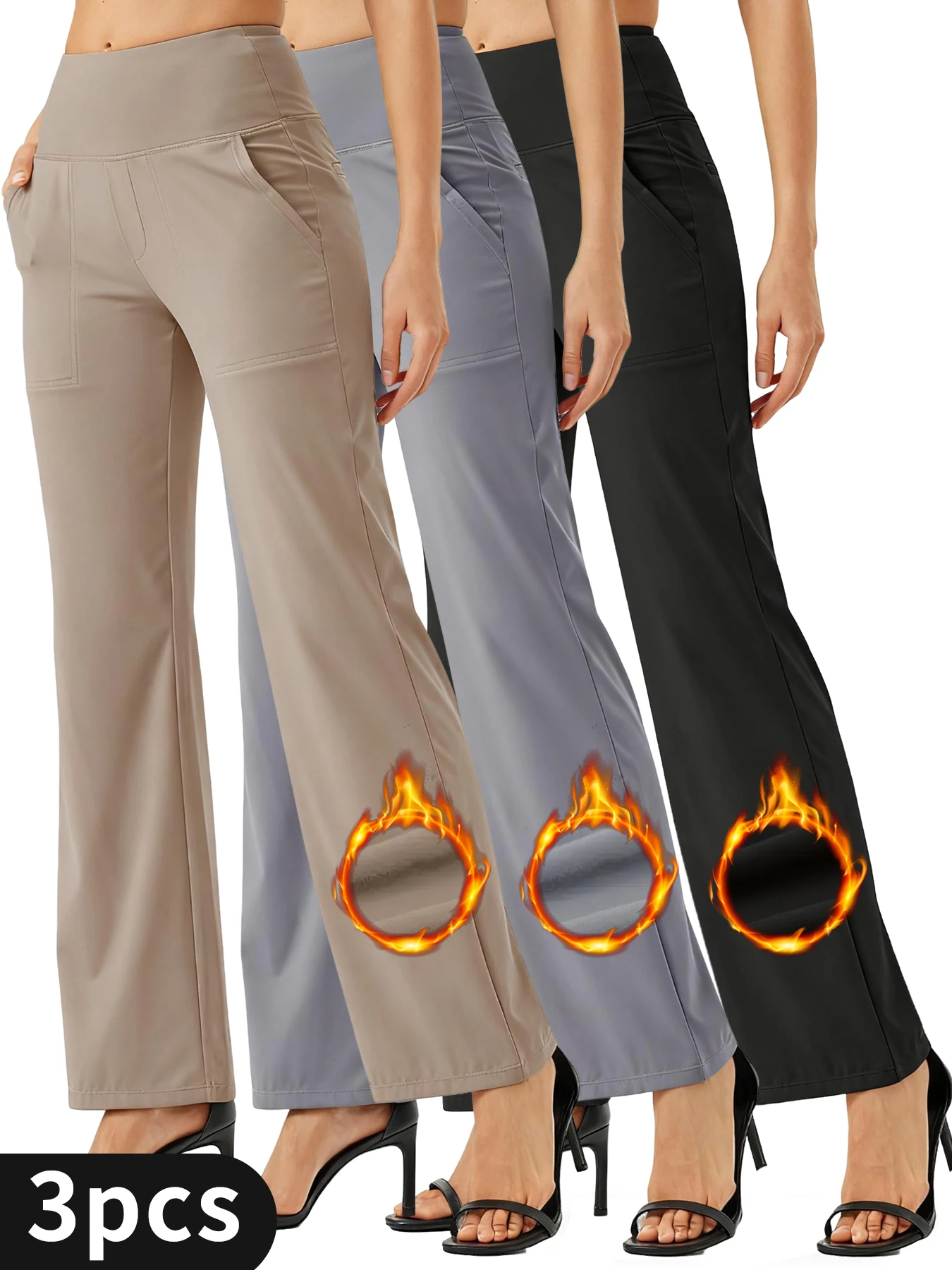 

3 шт. женские широкие брюки-палаццо на молнии с высокой талией и карманами для повседневной одежды и спортивных брюк с высокой талией для йоги