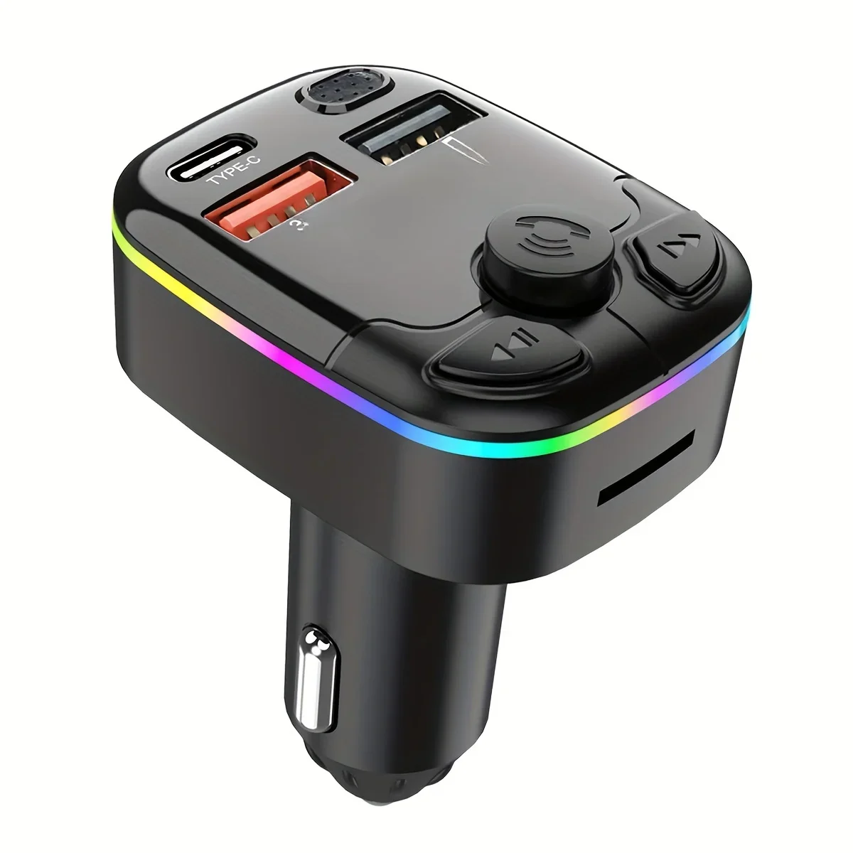 Transmissor FM para carro Bluetooth 5.0, Dual USB, Tocador ambiente, Carregador MP3, Tipo-C, Luz sem