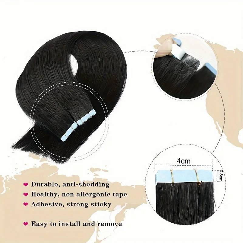 Alimice Tape In Hair Extensions Menselijk Haar Jet Black 50G 20 Stuks Naadloze Remy Steil Haar Onzichtbare Tape In Hair Extensions