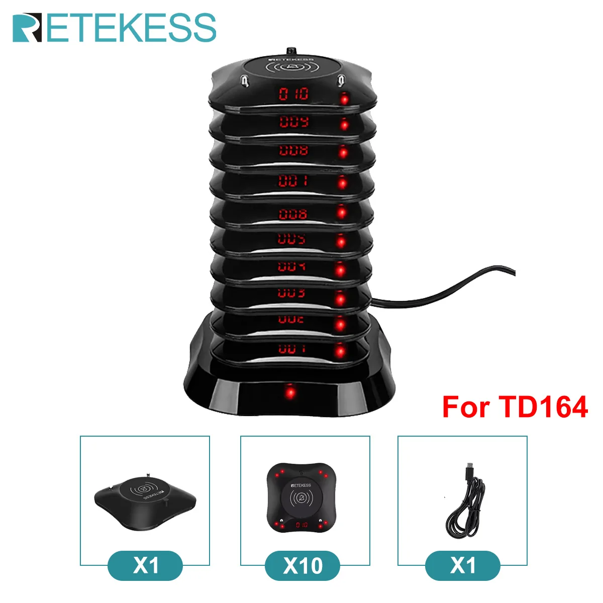 RETEKESS TD164 Drahtloses Restaurant-Paging- und Warteschlangensystem mit Vibrations- und Signalgeber - Ideal für Cafés, Bars und Food Courts