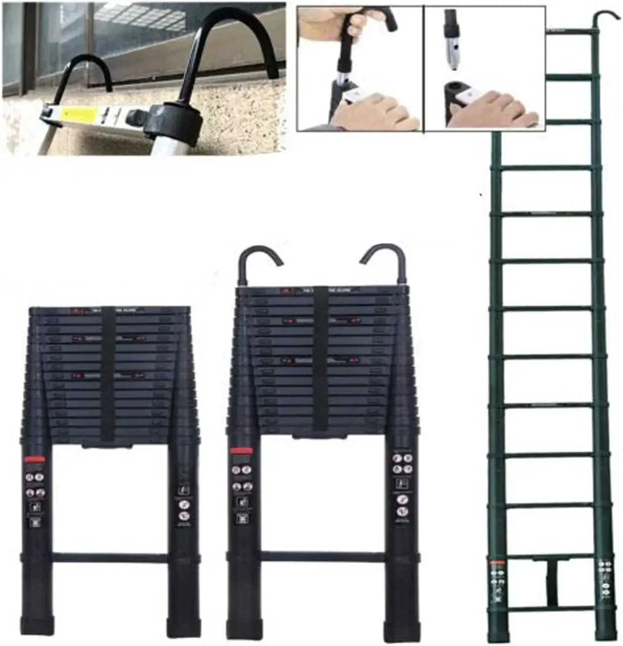 DayPlus 20,3FT/6,2m telescopische trapladder opklapbaar multifunctioneel met verwijderbare haak aluminium antislip uitschuifbaar robuust - afbeelding 2