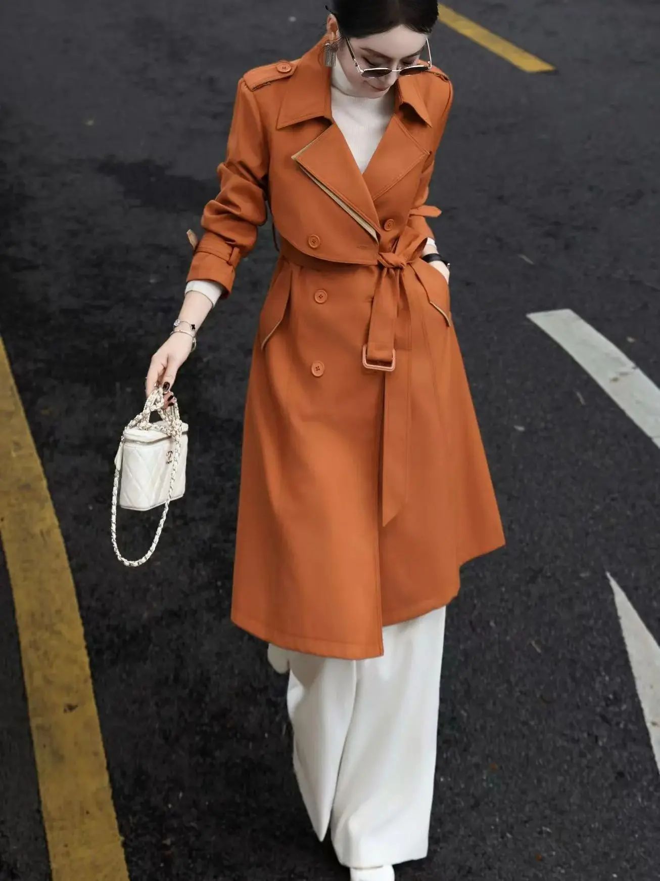 Autumn women's casual solid color british-style trench