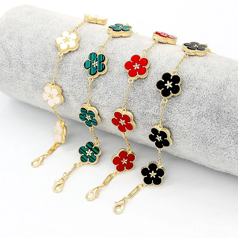 New Korean Sweet Five Leaves Flower Bracelets For Women Charm Double Sided Flowers Metal Bracelet Wedding Party Jewelry Gifts