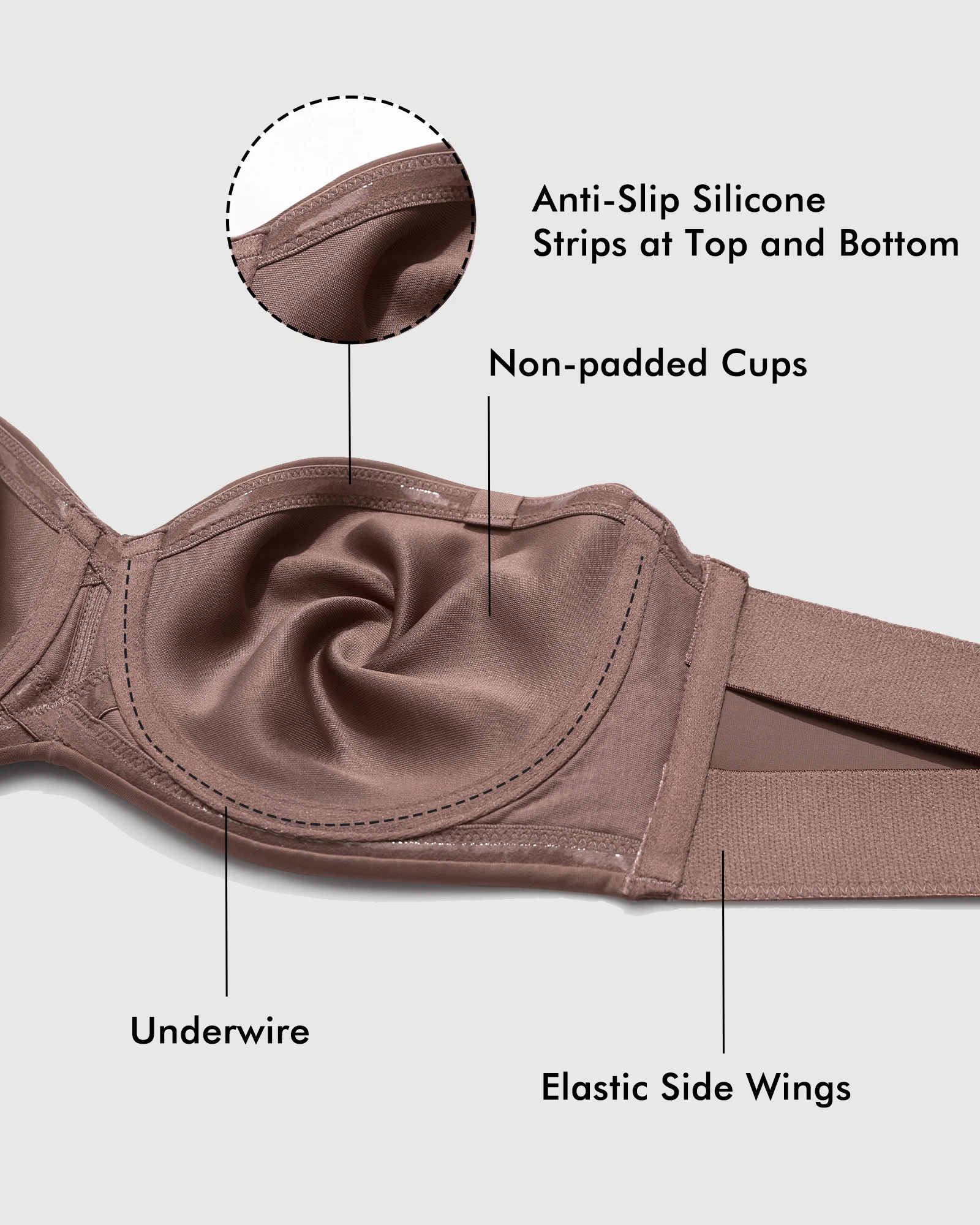 Delimira Women's Strapless Bra Unlined Underwire Minimizer Plus Size Support Anti-slip Silicone DD E F G