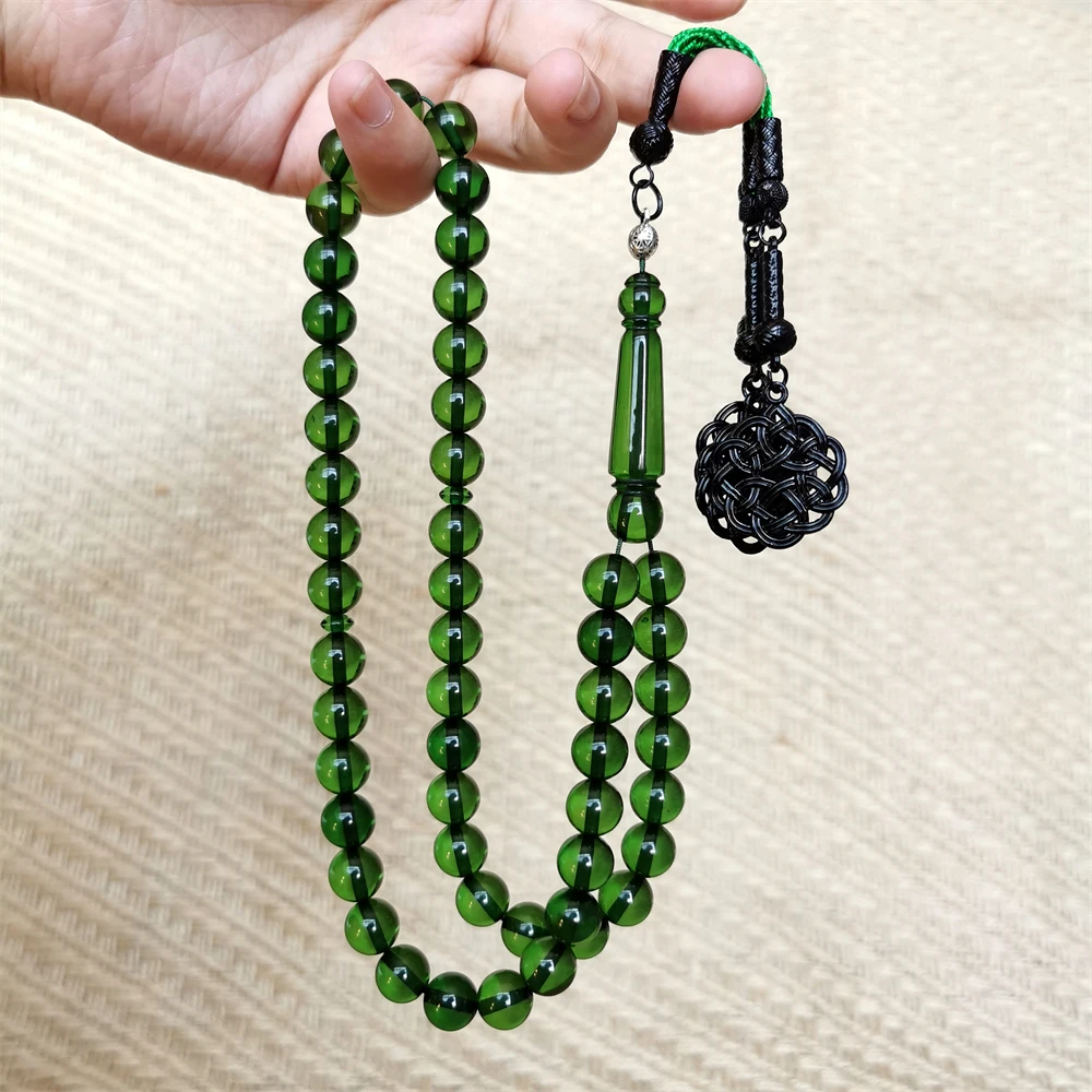 Green Amber Color Tasbih 33 66 99beads Islamic Luxurious rosary men Muslim misbaha gemstone prayer beads bracelets Eid gift