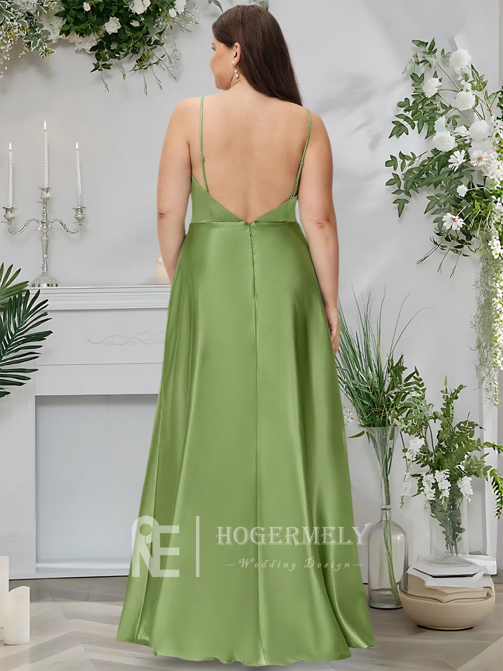 A Basil 2025 Gaun Pengiring Pengantin Satin Panjang Lantai A-Line Tali Spaghetti Kerudung Elegan Gaun Koktail Tamu Pesta Pernikahan ​