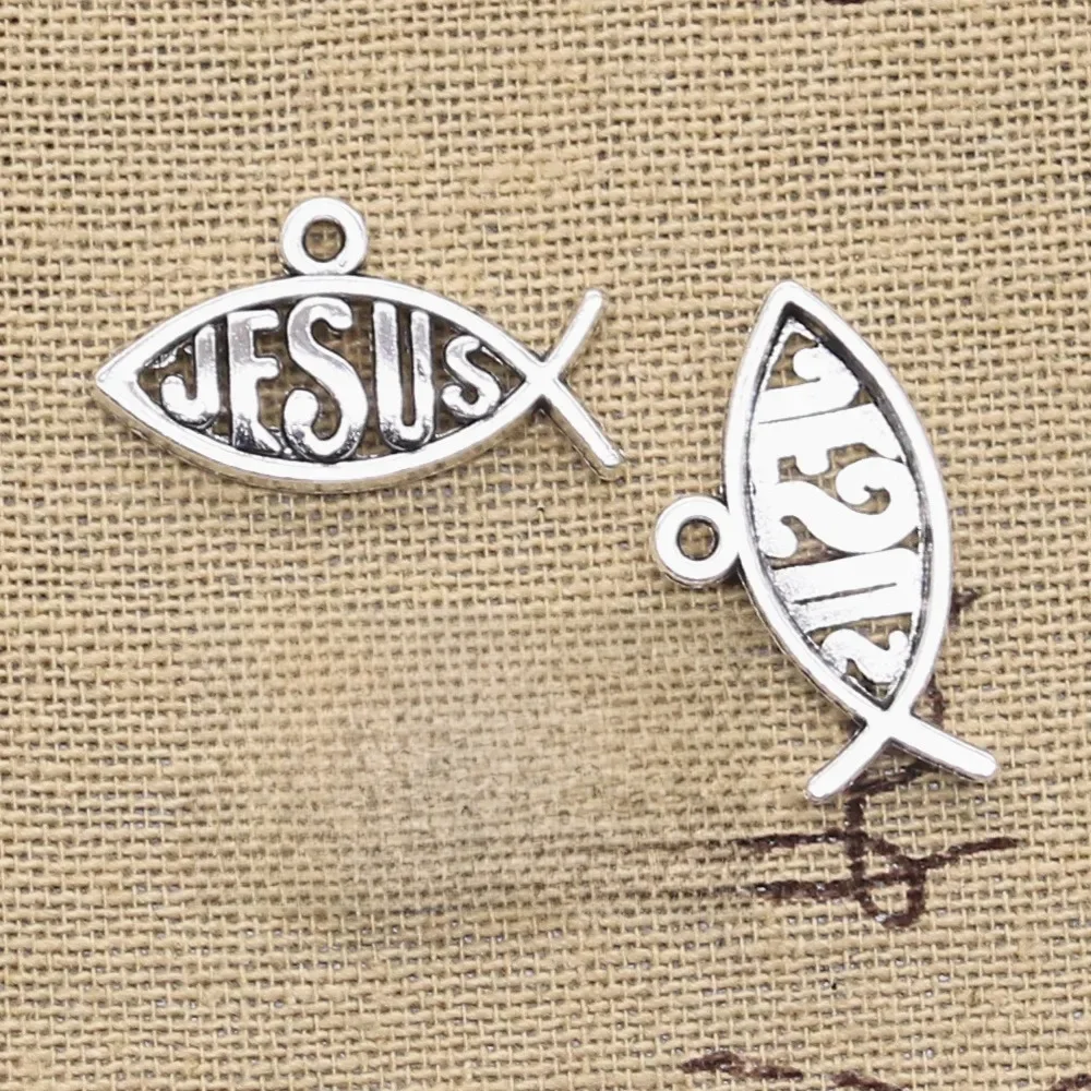 30 sztuk Charms ryby jezus 25x14mm antyczny brąz kolor srebrny wisiorki DIYCrafts dokonywanie ustalenia Handmade tybetański biżuteria — zdjęcie 2