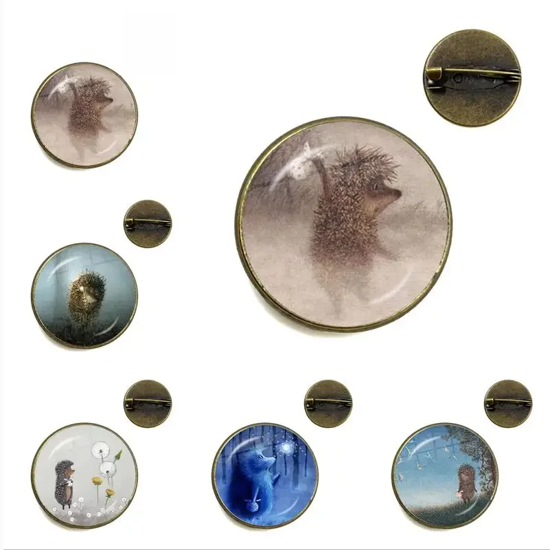 Vintage jeż broszka Cute Animal Pins moda biżuteria broszki Antique Bronze Plated Collar Pin dla kobiet prezent dla mężczyzny — zdjęcie 2