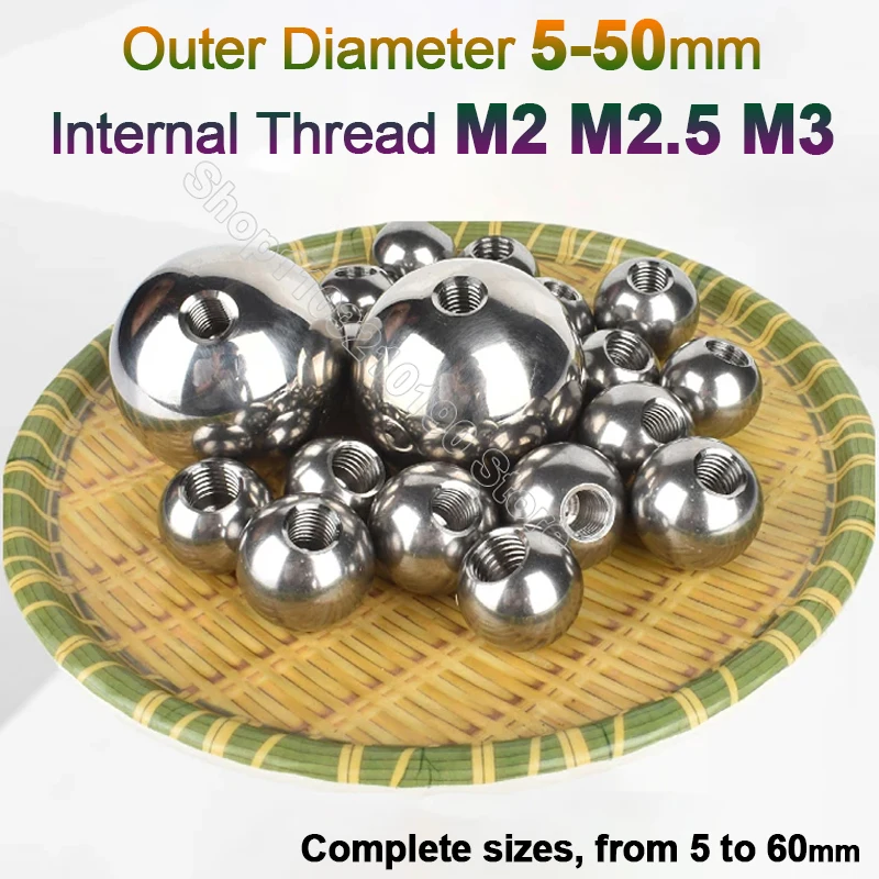 

1-5Pcs Stainless Steel Metric Drilling Balls M2 M2.5 M3 Thread Half Hole Female Thread Blind Hole Smooth Ball Bead OD 5 6 7-50mm