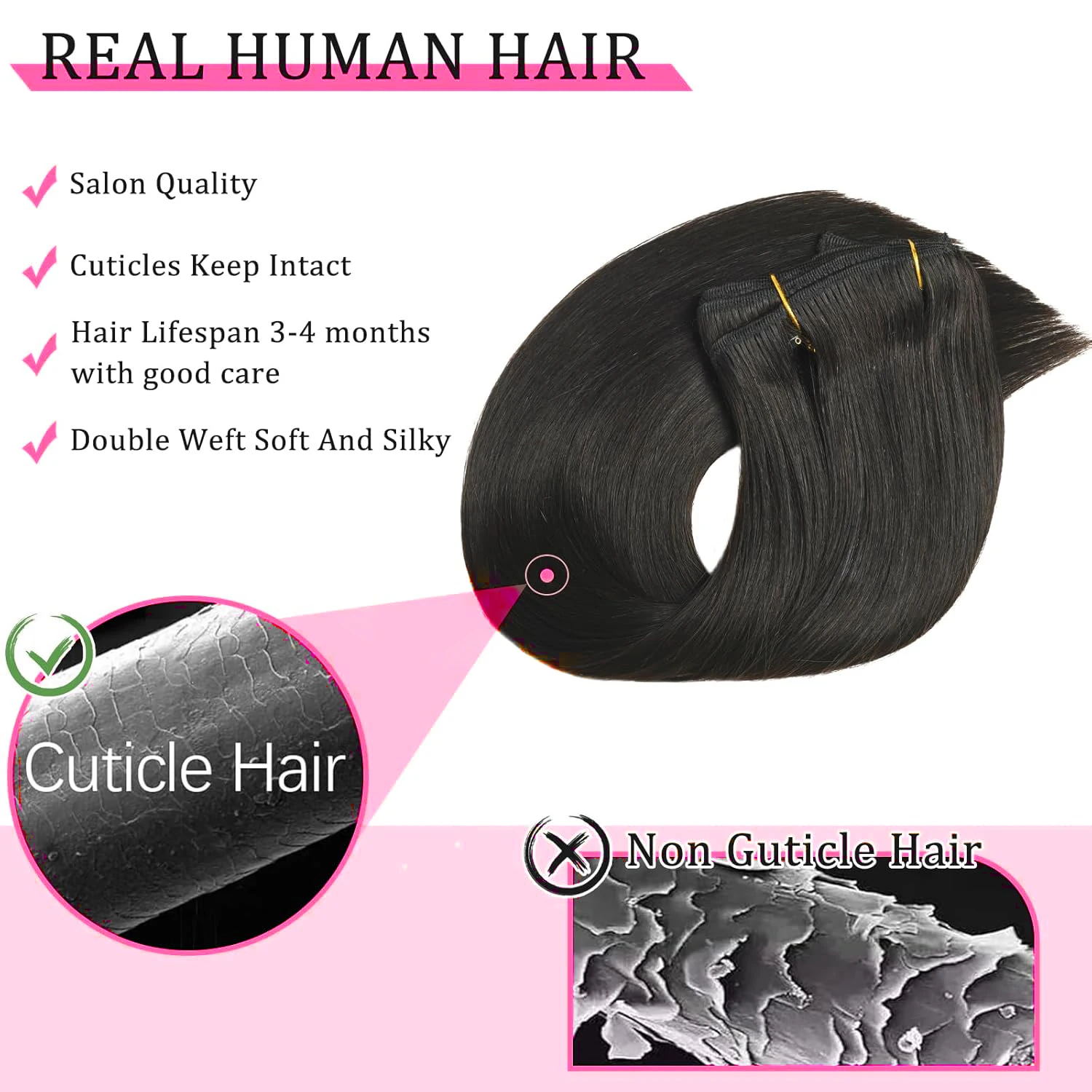 8pcs Brazilian Clip-In Human Hair Extensions Straight Clip-In with 18Clips 120g Natural Color Straight 100% Human Hair Extension