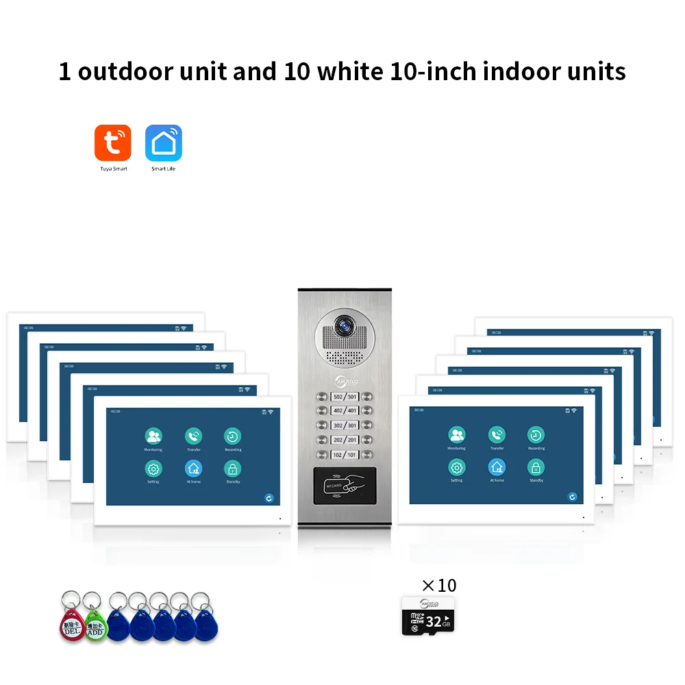 

ANJIELO 7-inch 2/3/4/6/8/10/12-unit multi-unit doorbell video intercom system 1080P display Tuya smart video doorbell