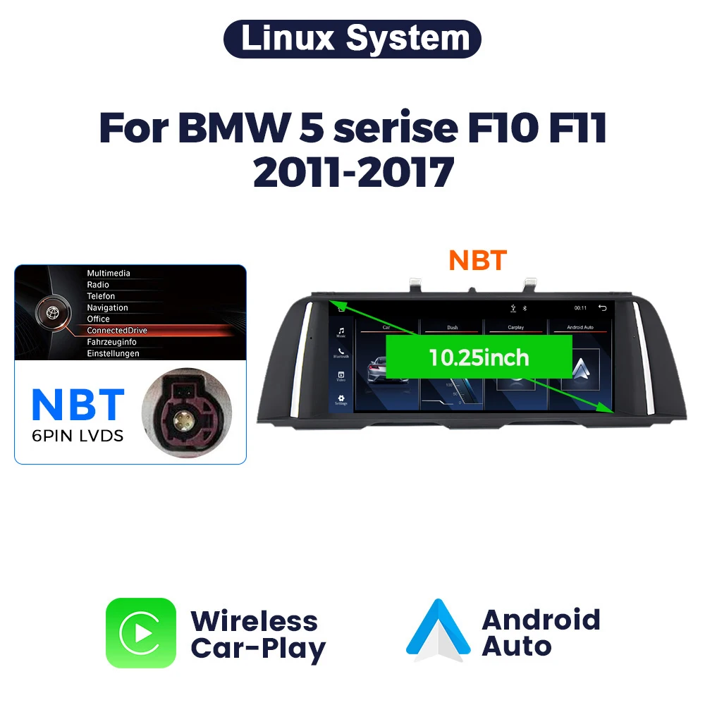 1920*720 Multimedia Scherm Draadloos CarPlay Android Auto Voor BMW 5 Serie F10 F11 2012-2017 WIFI BT Airplay Mirror Link
