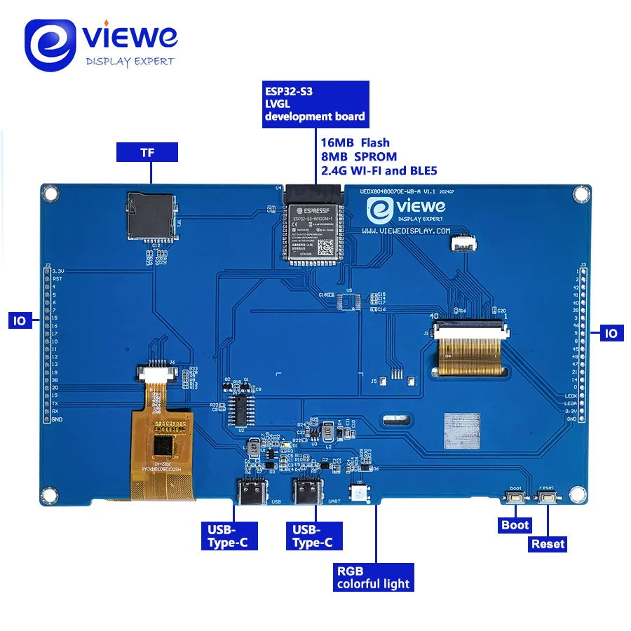 7 pouces ento écran tactile ESP32-S3 module de carte de développement support WiFi / Bluetooth touristes Core pour Ardu37avec port série