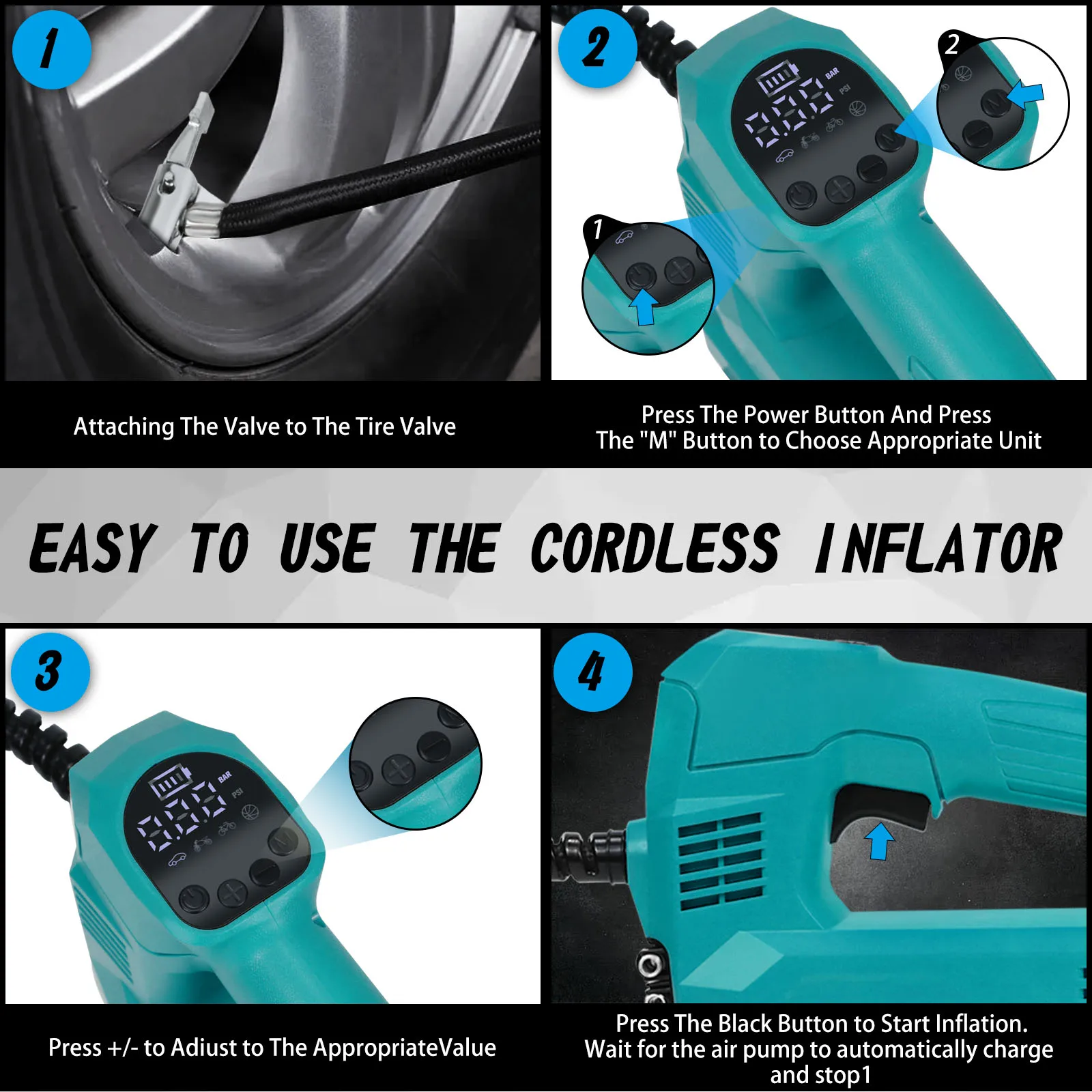 منفاخ إطارات لاسلكي ضاغط هواء محمول 150 رطل لكل بوصة مربعة مع مقياس ضغط رقمي لبطارية ماكيتا 18 فولت (بدون بطارية)